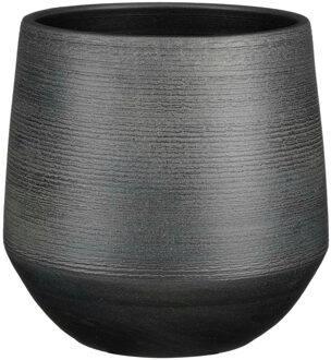 Mica Decorations Plantenpot/bloempot - terracotta - zwart - relief patroon - D24 x H23