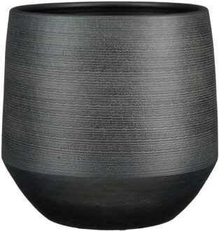 Mica Decorations Plantenpot/bloempot - terracotta - zwart - relief patroon - D37 x H34