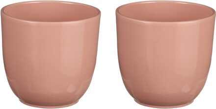 Mica Decorations Plantenpot/bloempot Tusca - 2x - Lichtroze - keramiek - glans - D12/H11 cm