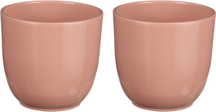 Mica Decorations Plantenpot/bloempot Tusca - 2x - Lichtroze - keramiek - glans - D14.5/H14 cm