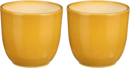 Mica Decorations Plantenpot/bloempot Tusca - 2x - Okergeel - keramiek - glans - D12 x H11 cm