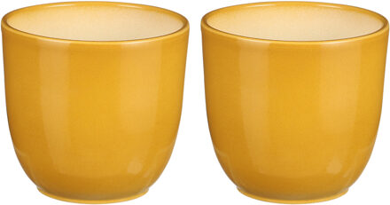 Mica Decorations Plantenpot/bloempot Tusca - 2x - Okergeel - keramiek - glans - D14.5/H14 cm
