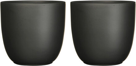 Mica Decorations Plantenpot/bloempot Tusca - 2x stuks - Zwart - keramiek - mat - D19.5/H18.5 cm