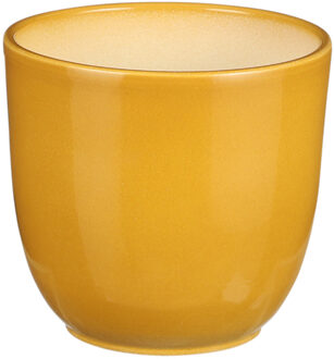Mica Decorations Plantenpot/bloempot Tusca - Okergeel - keramiek - glans - D12 x H11 cm