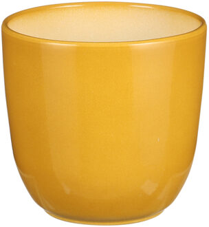 Mica Decorations Plantenpot/bloempot Tusca - Okergeel - keramiek - glans - D13.5 x H13 cm