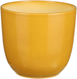 Mica Decorations Plantenpot/bloempot Tusca - Okergeel - keramiek - glans - D19 x H18 cm