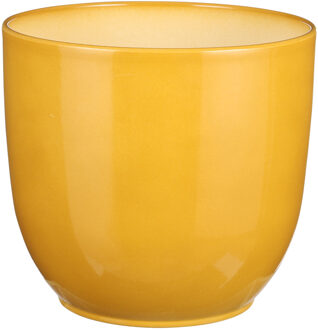 Mica Decorations Plantenpot/bloempot Tusca - Okergeel - keramiek - glans - D22 x H20 cm