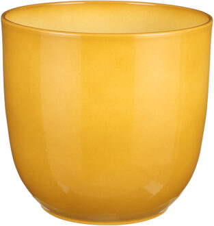 Mica Decorations Plantenpot/bloempot Tusca - Okergeel - keramiek - glans - D25 x H23 cm