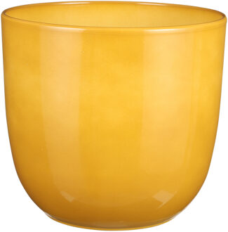 Mica Decorations Plantenpot/bloempot Tusca - Okergeel - keramiek - glans - D28 x H25 cm