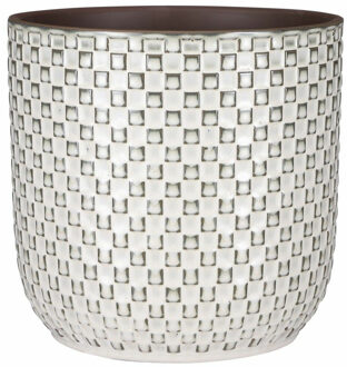 Mica Decorations Plantenpot/bloempot van keramiek wit stijlvol patroon - D21.5 en H20.5 cm