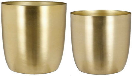 Mica Decorations Plantenpot/bloempotten set - 2x stuks - metaal - goud - D24 en D28 cm
