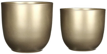 Mica Decorations Plantenpot/bloempotten set - 4x stuks - keramiek - goud - D17 en D22 cm