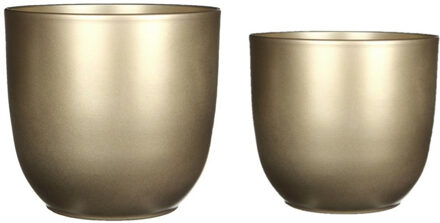 Mica Decorations Plantenpot/bloempotten set - 4x stuks - keramiek - goud - D19 en D25 cm