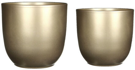 Mica Decorations Plantenpot/bloempotten set - 4x stuks - keramiek - goud - D22 en D25 cm