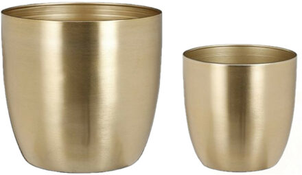 Mica Decorations Plantenpot/bloempotten set - 4x stuks - metaal - goud - D13 en D20 cm