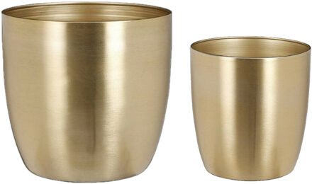 Mica Decorations Plantenpot/bloempotten set - 4x stuks - metaal - goud - D16 en D20 cm