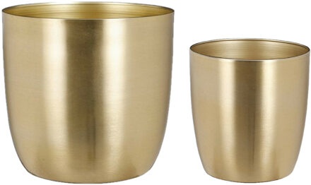 Mica Decorations Plantenpot/bloempotten set - 4x stuks - metaal - goud - D16 en D22 cm