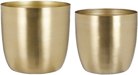 Mica Decorations Plantenpot/bloempotten set - 4x stuks - metaal - goud - D20 en D22 cm