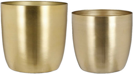 Mica Decorations Plantenpot/bloempotten set - 4x stuks - metaal - goud - D20 en D24 cm