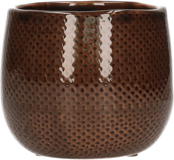 Mica Decorations Plantenpot - brons - geribbeld - 12 x 14 cm
