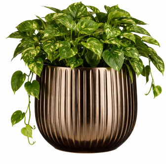 Mica Decorations Plantenpot - brons - glans ribbel - D25 x H20 cm