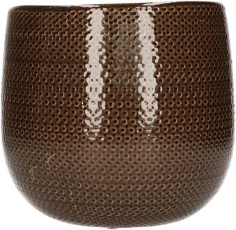 Mica Decorations Plantenpot - donkerbruin - geribbeld - 19x21 cm