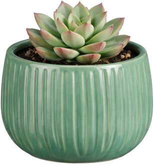 Mica Decorations Plantenpot - groen - glans ribbel - D14 x H12 cm