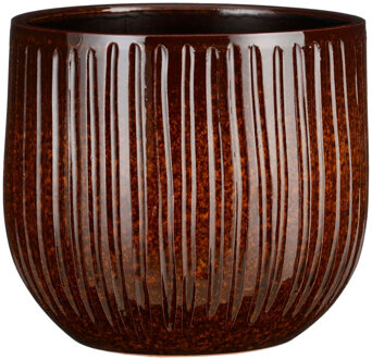 Mica Decorations Plantenpot keramiek - bruin glans/ribbels - D25/H20cm