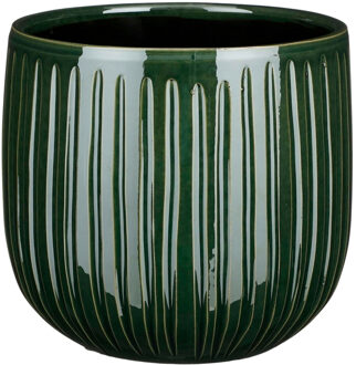 Mica Decorations Plantenpot - keramiek - donkergroen glans/ribbels - D21xH19 cm - bloempot