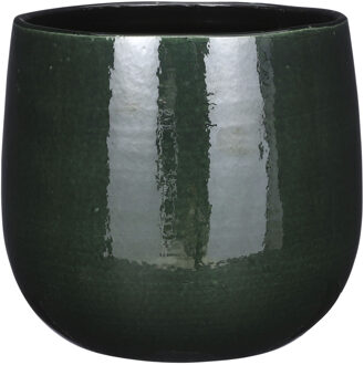 Mica Decorations Plantenpot - keramiek - donkergroen glans/spotted- D24xH22 cm - bloempot