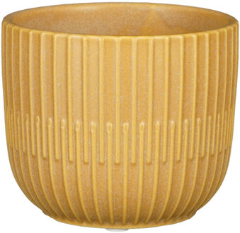 Mica Decorations Plantenpot - keramiek - mat okergeel - stripes patroon - D10xH9 cm - bloempot