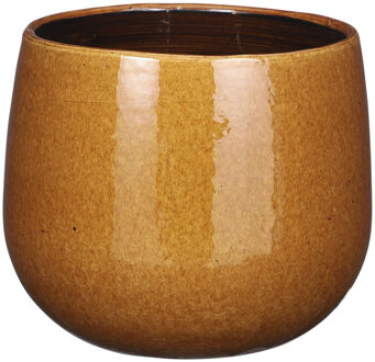 Mica Decorations Plantenpot - keramiek - okergeel glans/spotted- D18xH16 cm - bloempot