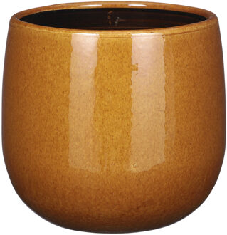 Mica Decorations Plantenpot - keramiek - okergeel - licht gevlekt - 21x19cm