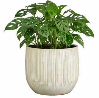 Mica Decorations Plantenpot - keramiek - wit glans / ribbels - D29 x H25 cm - bloempot Pablo
