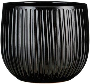 Mica Decorations Plantenpot - keramiek - zwart ribbel - D29-H25 cm