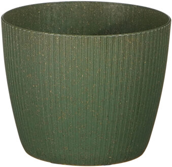 Mica Decorations Plantenpot - kunststof - donkergroen/ribbels- 14 cm - Plantenpotten