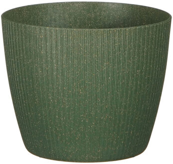 Mica Decorations Plantenpot - kunststof donkergroen - ribbels - 15x13cm