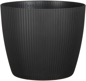 Mica Decorations Plantenpot - kunststof - zwart/ribbels- D25 x H21 cm - Plantenpotten