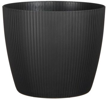 Mica Decorations Plantenpot - kunststof - zwart/ribbels- D26/H26 cm - Plantenpotten