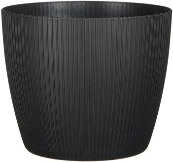 Mica Decorations Plantenpot - kunststof - zwart/ribbels- D30/H25 cm - Plantenpotten