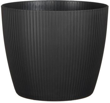 Mica Decorations Plantenpot - kunststof - zwart/ribbels- D30/H30 cm - Plantenpotten