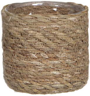 Mica Decorations Plantenpot - rotan - bruin - plantenmand - 12 x 12 cm