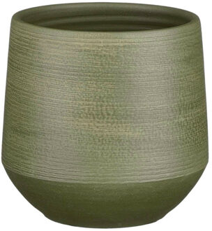 Mica Decorations Plantenpot - terracotta - donkergroen relief - D19/H18 cm - bloempot