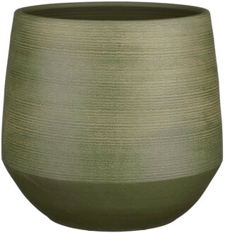 Mica Decorations Plantenpot - terracotta - donkergroen relief - D30/H28 cm - bloempot