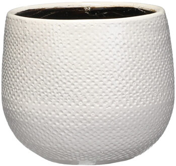 Mica Decorations Plantenpot - wit - motief - keramiek - 16x14cm