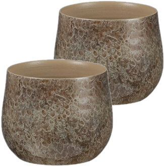 Mica Decorations Plantenpotten/bloempotten 2 stuks van terracotta in het natuur bruin shadow D16 en H13 cm