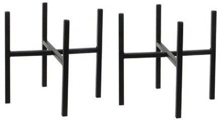 Mica Decorations Plantenstandaard - 2x stuks - zwart - H25 x B24 cm - metaal - Plantenpot/bloempot verhoger