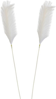 Mica Decorations Pluimgras losse steel/tak - 2x - wit - 104 cm - Decoratie kunst pluimen