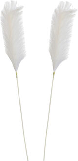 Mica Decorations Pluimgras losse steel/tak - 2x - zachtgeel - 104 cm - Decoratie kunst pluimen