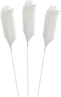 Mica Decorations Pluimgras losse steel/tak - 3x - wit - 104 cm - Decoratie kunst pluimen